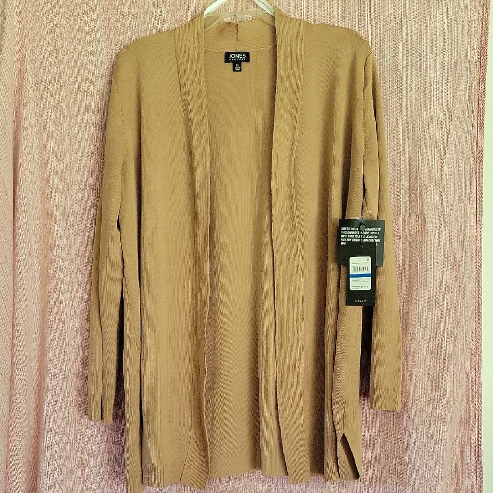 Jones New York Women's Tan Open Front Cardigan
